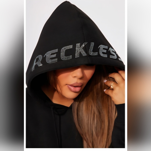 Reckless Lounge Black Oversized Hoodie Dress - Picture 2 of 3